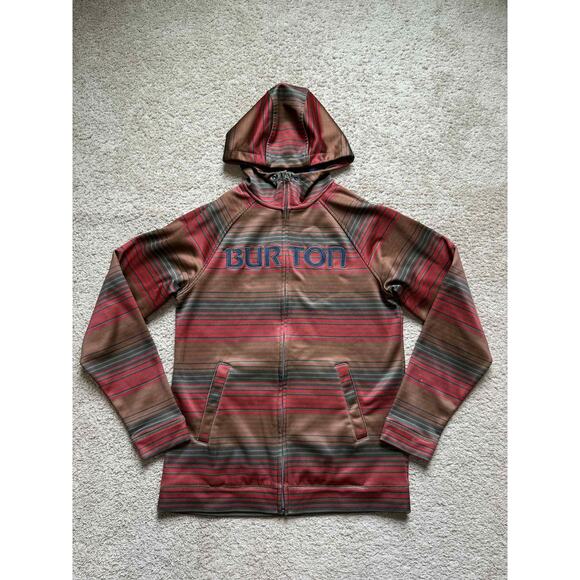 Burton Peak Striped Long Sleeve Full Zip Fleece Lined Hoodie Brown Multi Men's S - Picture 1 of 10